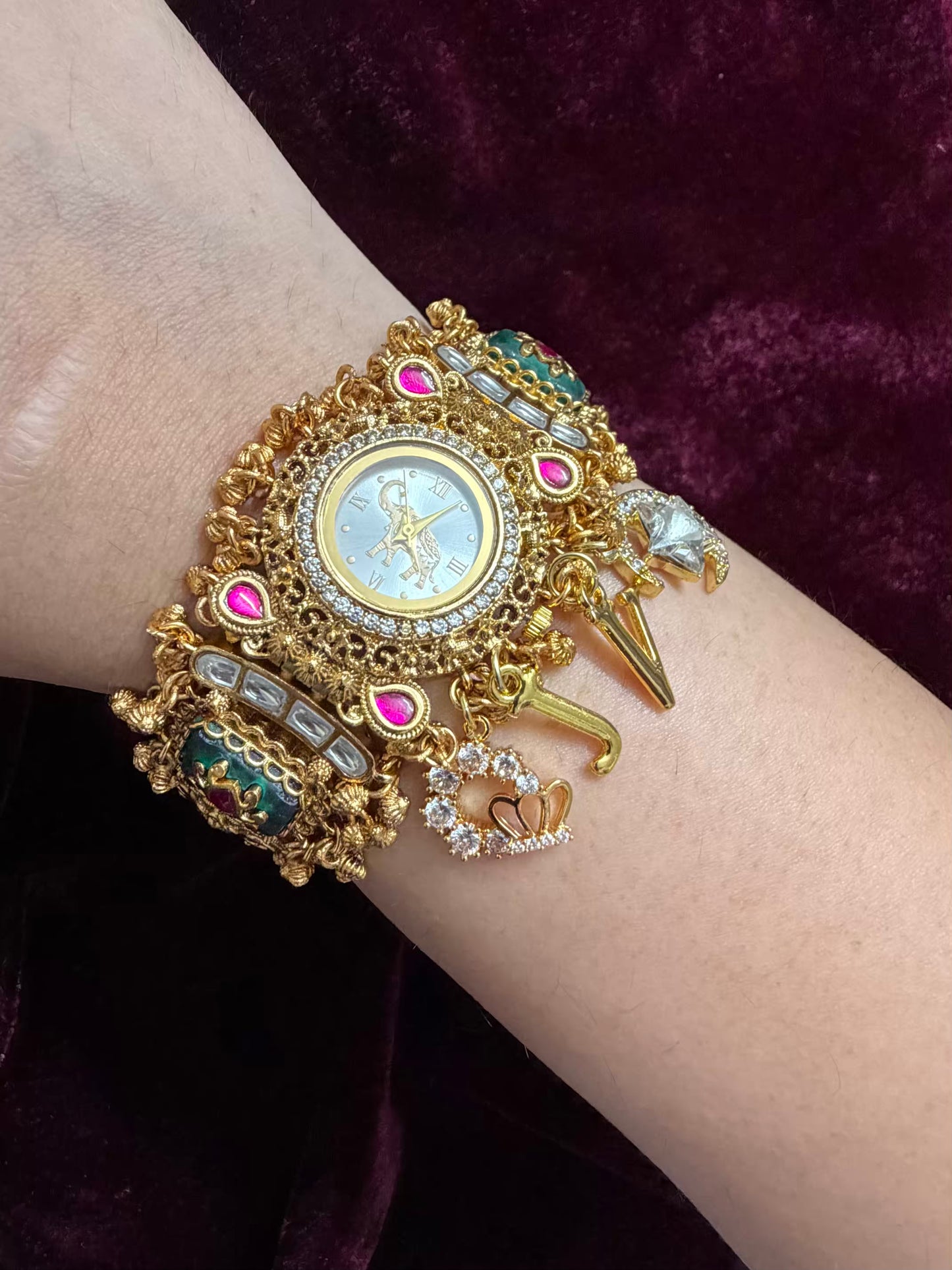 Elephant Dial Maharani Watch Heritage Bracelet with Crown and Moon