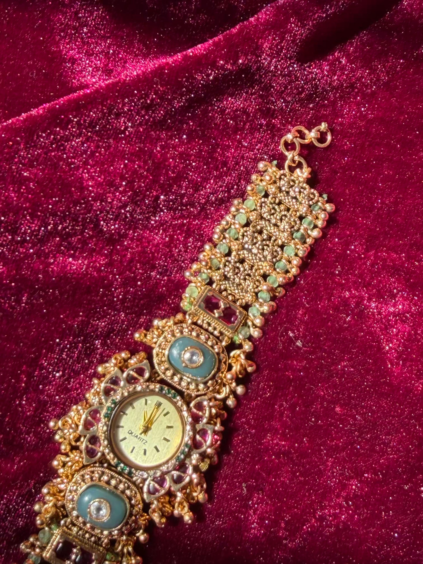 Queen Temple Motif Ruby Kundan Gold Plated Heritage Maharani Watch ( Partial COD 200₹ )