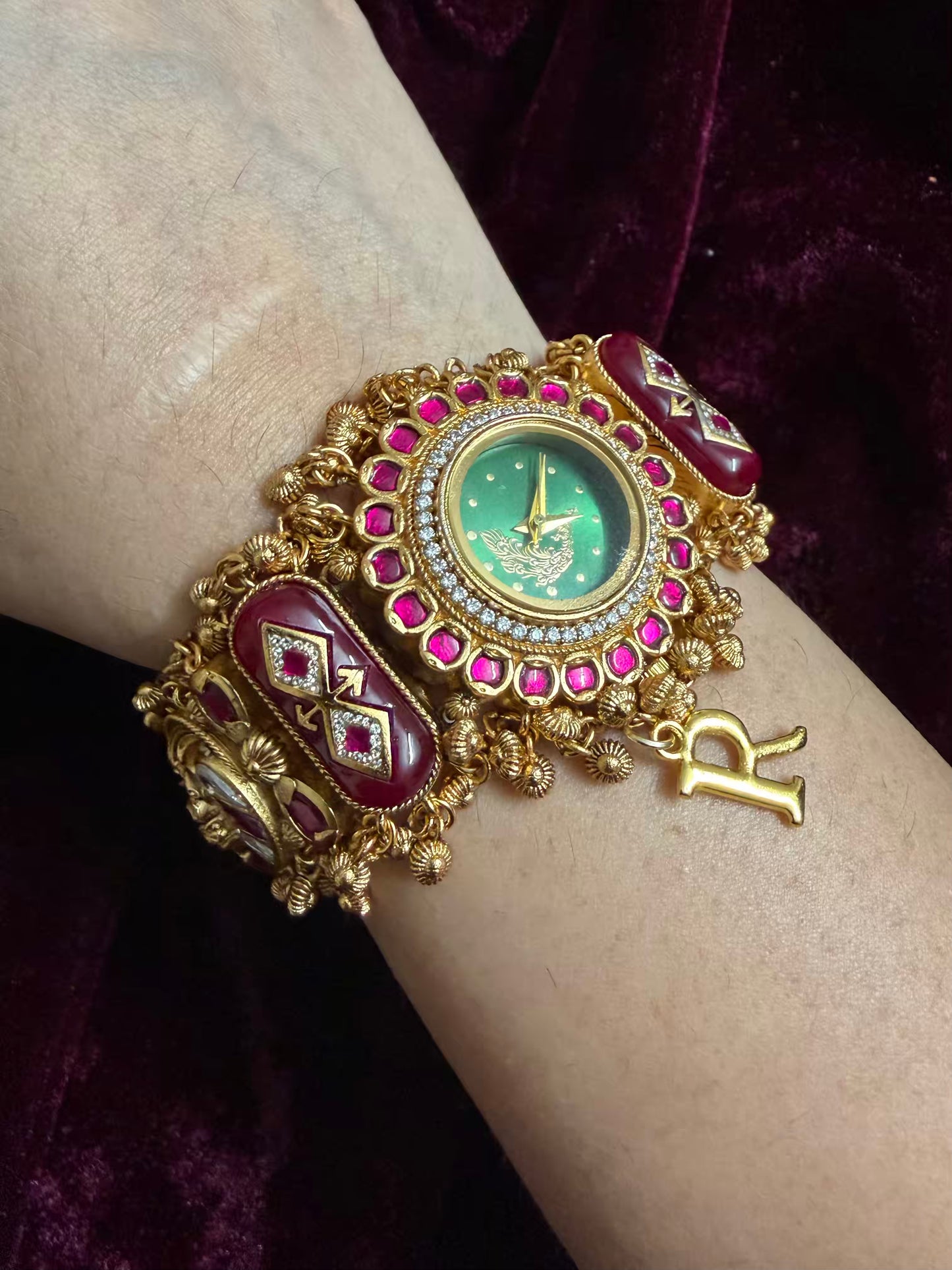Green Peacock Dial Maharani Watch Design Heritage Bracelet ( Limited Edition )
