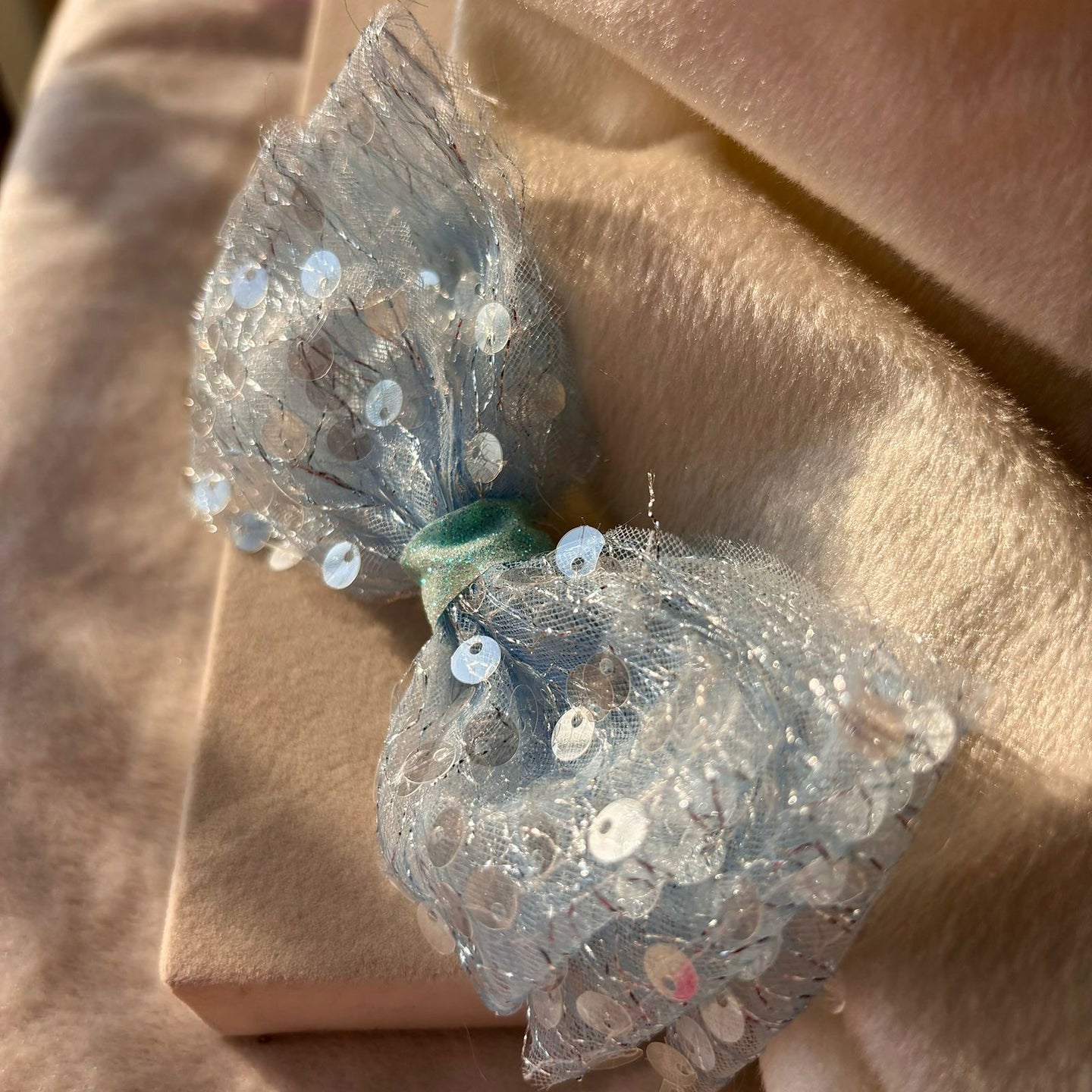 Sequined Hair Bow Clip For Women ( Baby Blue Netted )