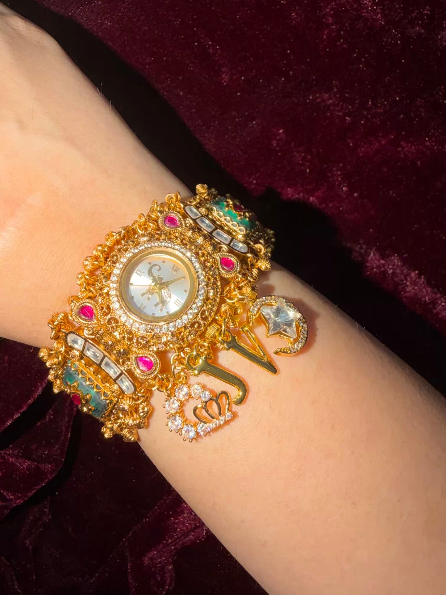 Elephant Dial Maharani Watch Heritage Bracelet with Crown and Moon