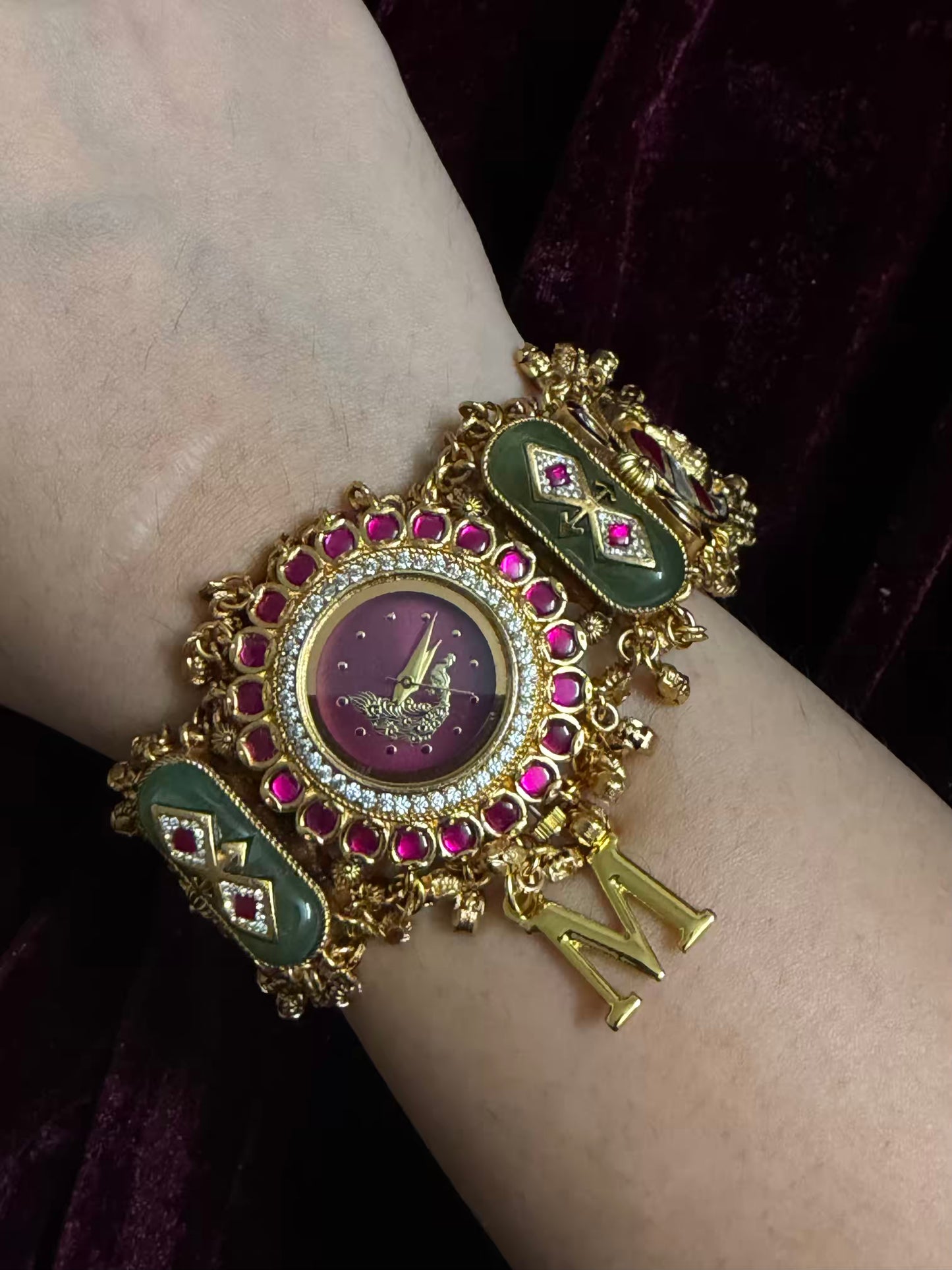 Burgundy Peacock Dial Maharani Watch Design Heritage Bracelet ( Limited Edition )