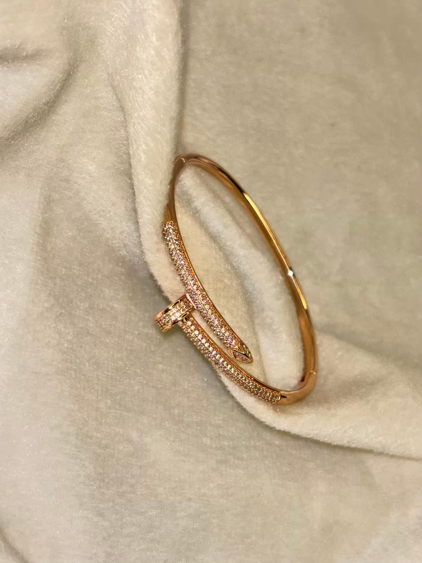 Nail Diamonds Loaded Premium Kada Bracelet Bangle - Rose Gold