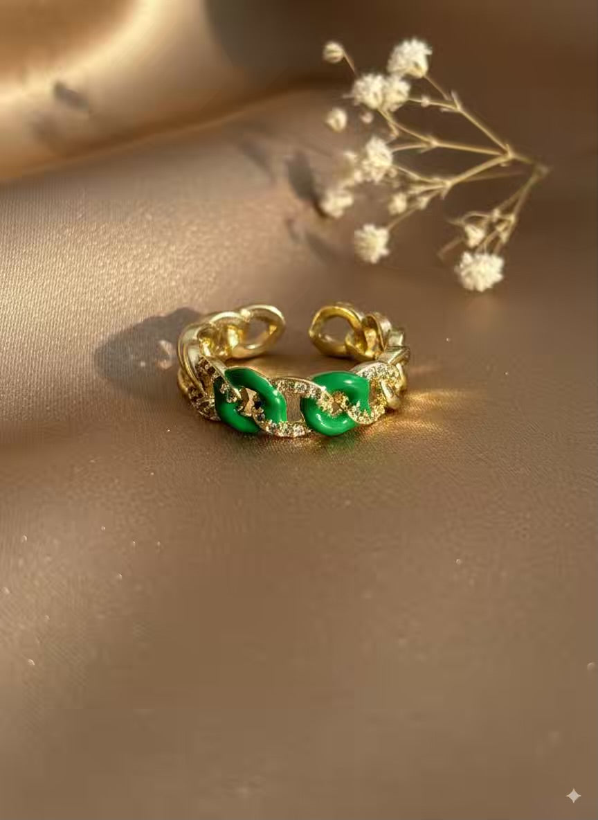 Green Chain Gold Plated Premium Ring (Adjustable)