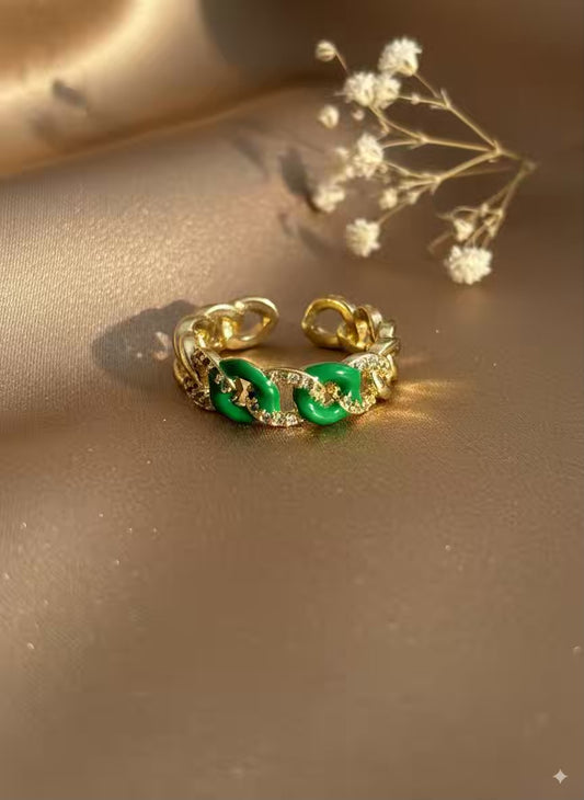 Green Chain Gold Plated Premium Ring (Adjustable)