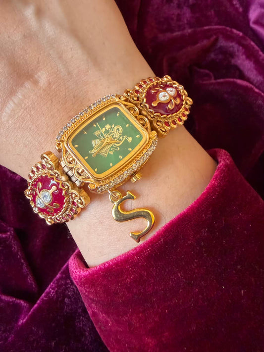 Shree Krishna Shreenathji Green Dial Maharani Watch Design Heritage Bracelet