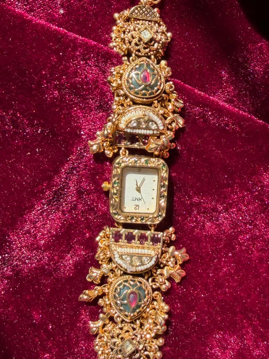 Swarn Mohini Temple Motif Ruby Kundan Gold Plated Heritage Maharani Watch ( Partial COD 200₹ )