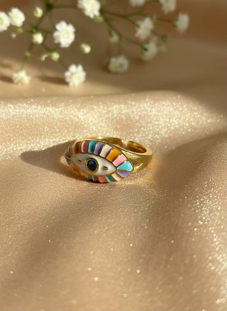 Pastel Evil Eye Plated Premium Ring (Adjustable)