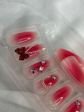 Load image into Gallery viewer, Red Chains Bows Shimmery Fancy Party Bridal Press On Nails ( Set of 24 )
