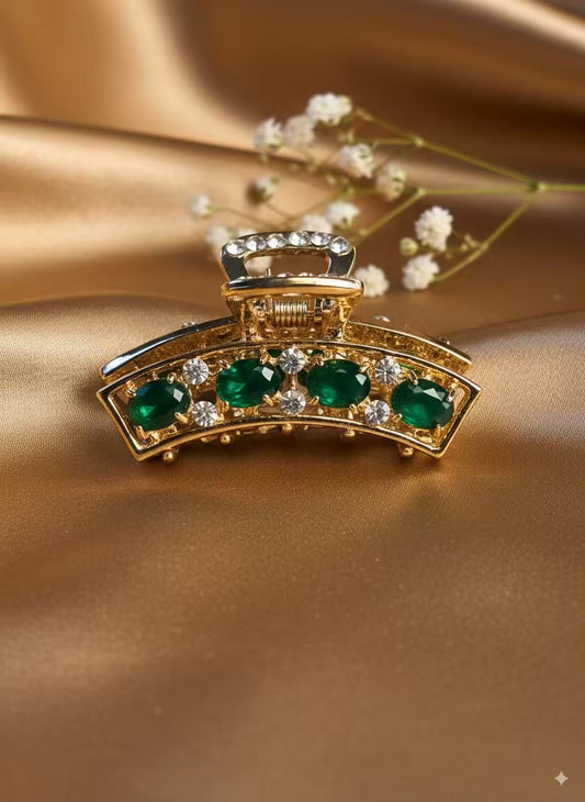 Emerald Green Navratri Premium Claw Clip For Women- Stainless Steel