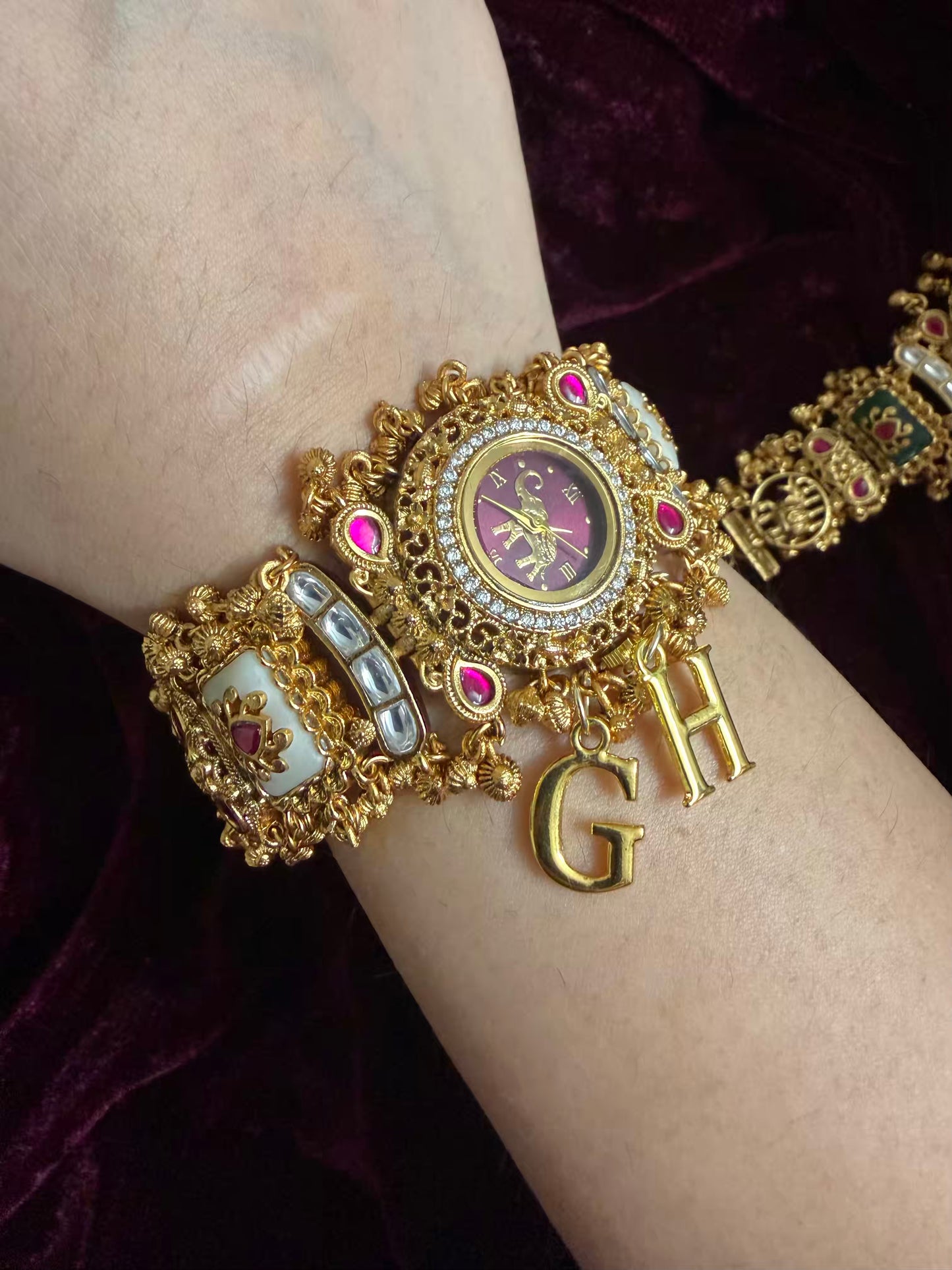 Burgundy Elephant Dial White Maharani Watch Design Heritage Bracelet ( Limited Edition )