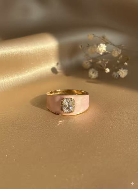 Baby Pink Chunky Gold Plated Premium Ring (Adjustable)