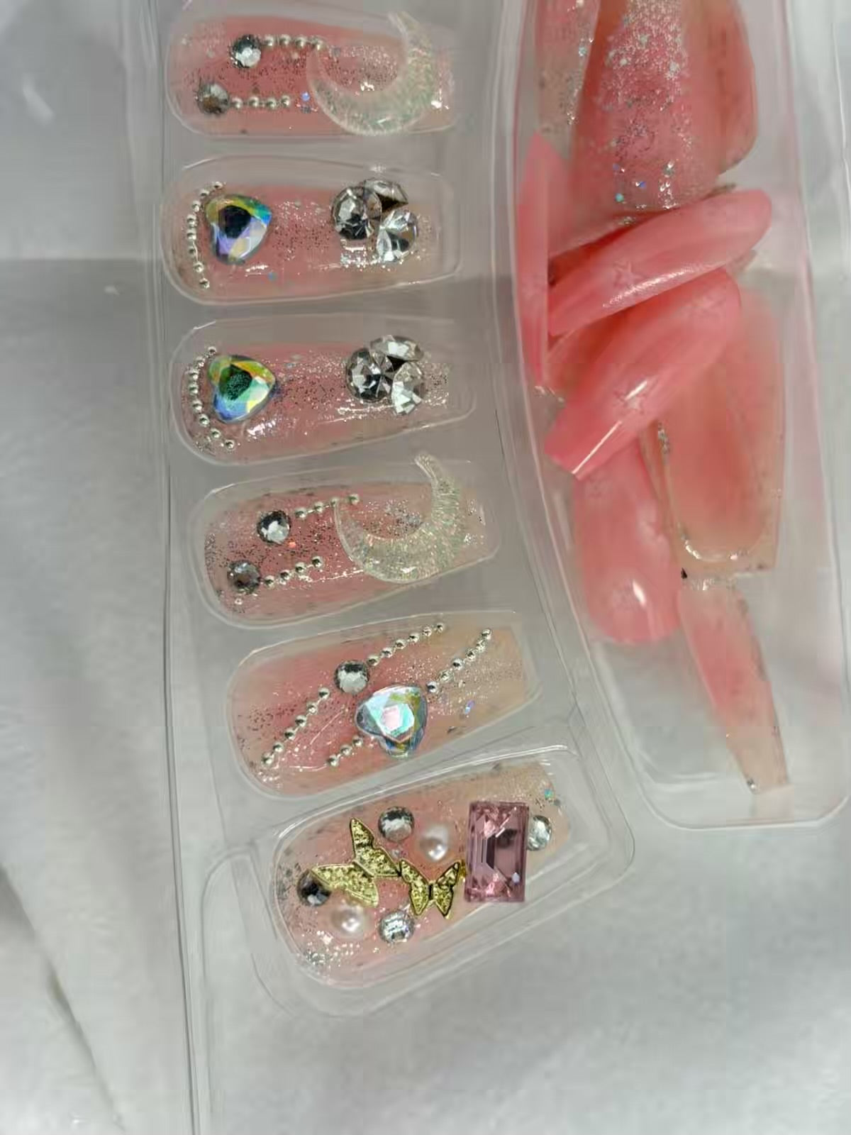 Baby Pink Half Moon Shimmery Fancy Party Bridal Press On Nails ( Set of 24 )