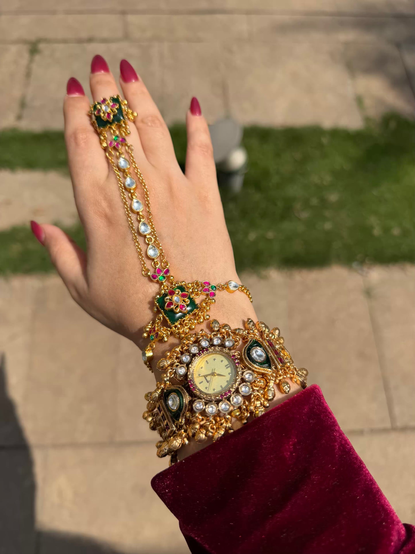Haathphool + Maharani Watch Design Heritage Bracelet (Combo )