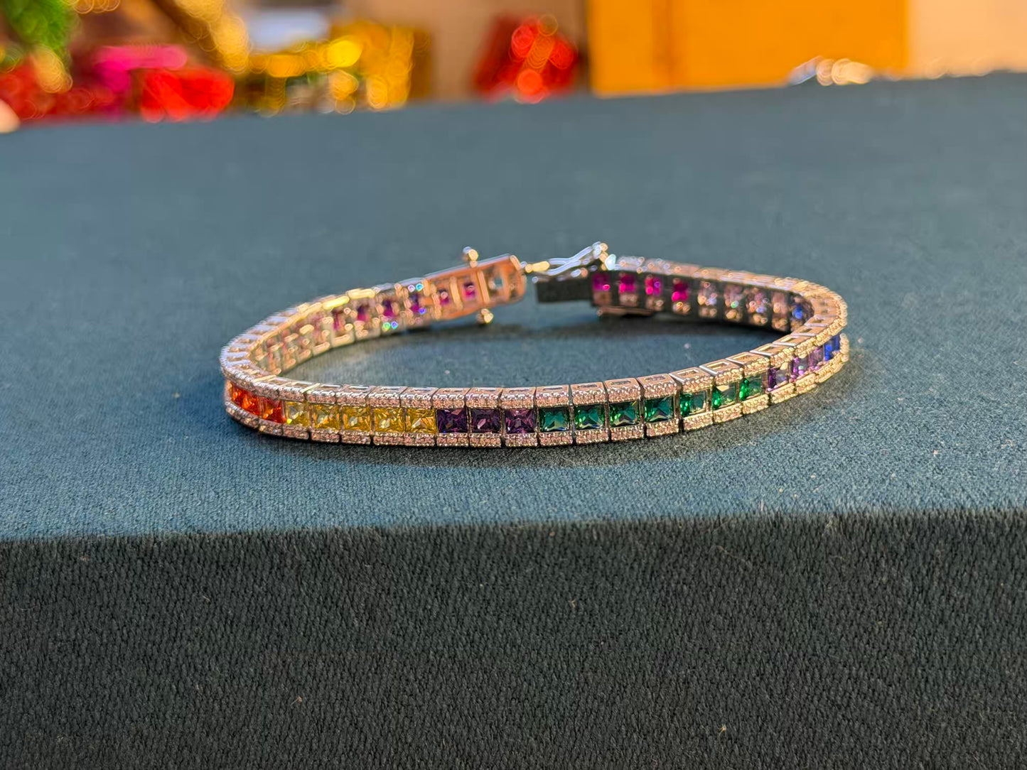 Multicoloured Rainbow Sparkle Premium Rhodium Silver Plated Tennis Bracelet
