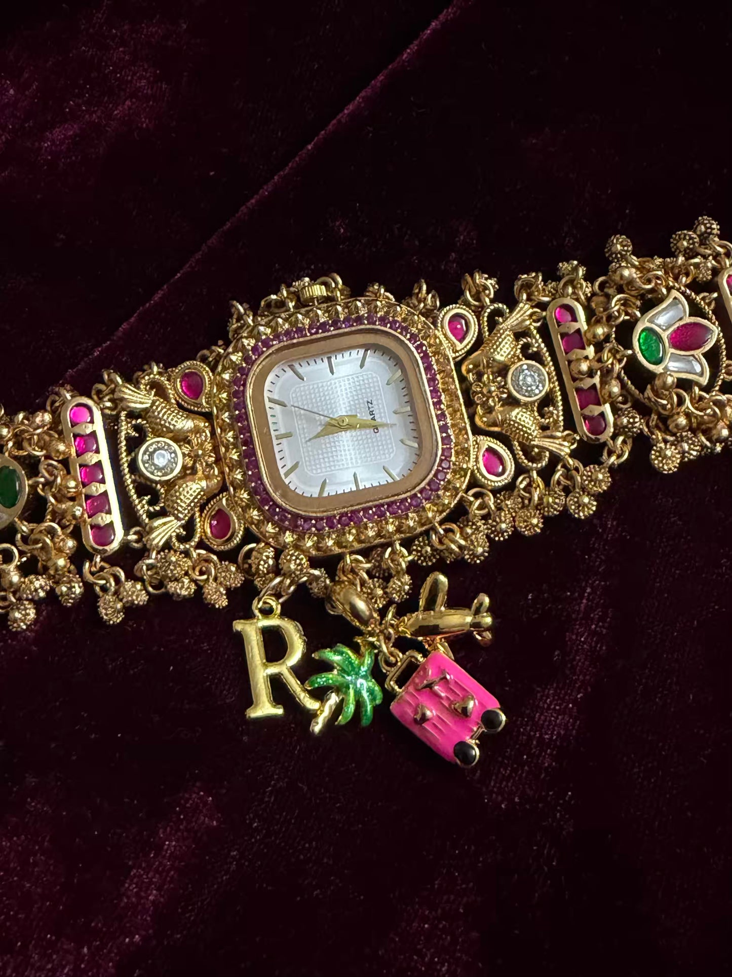 Square Dial Maharani Watch Heritage Bracelet with Charms