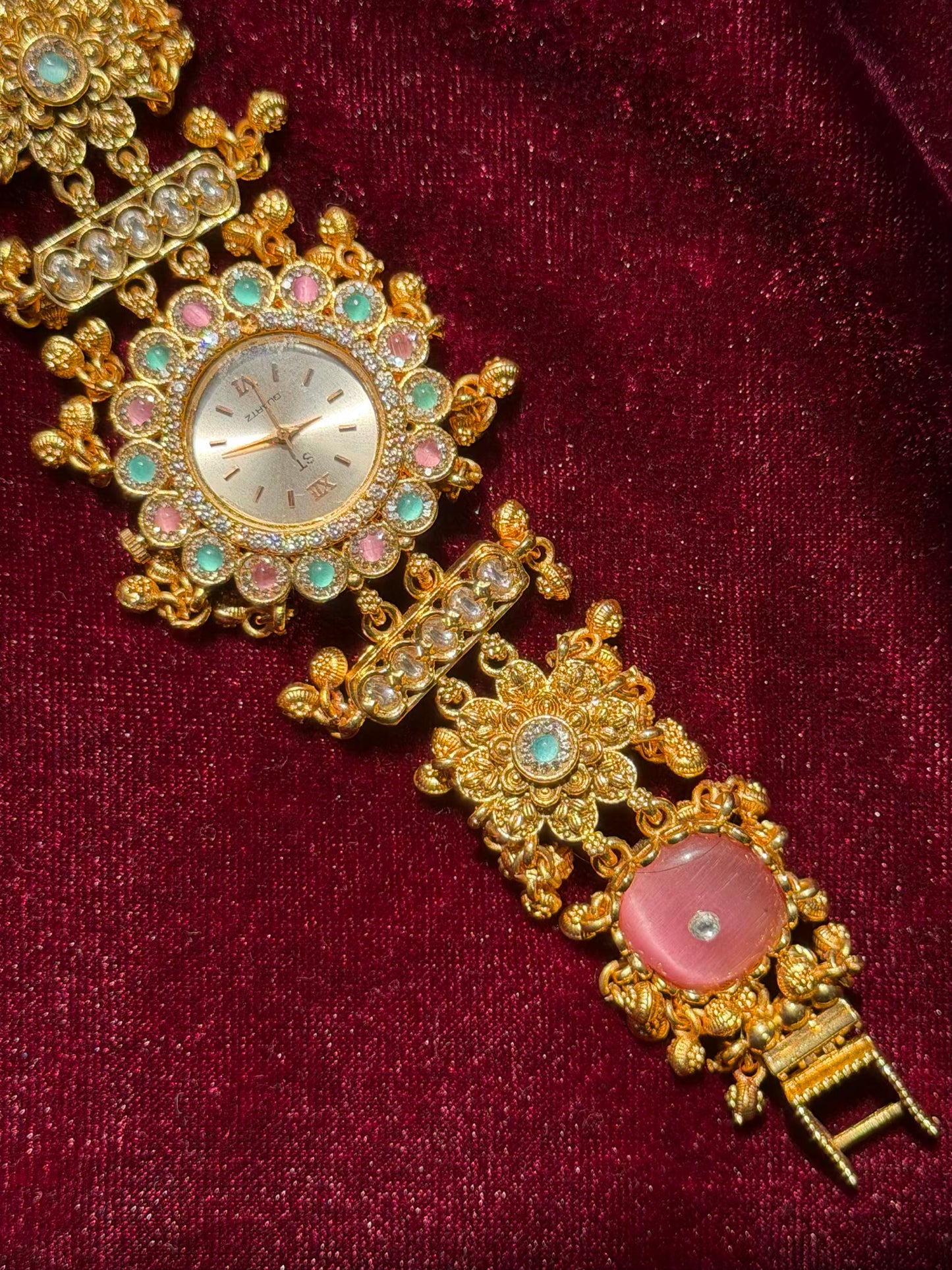 Pink Blue Premium Gold Rajwadi Gold Plated Heritage Maharani Watch