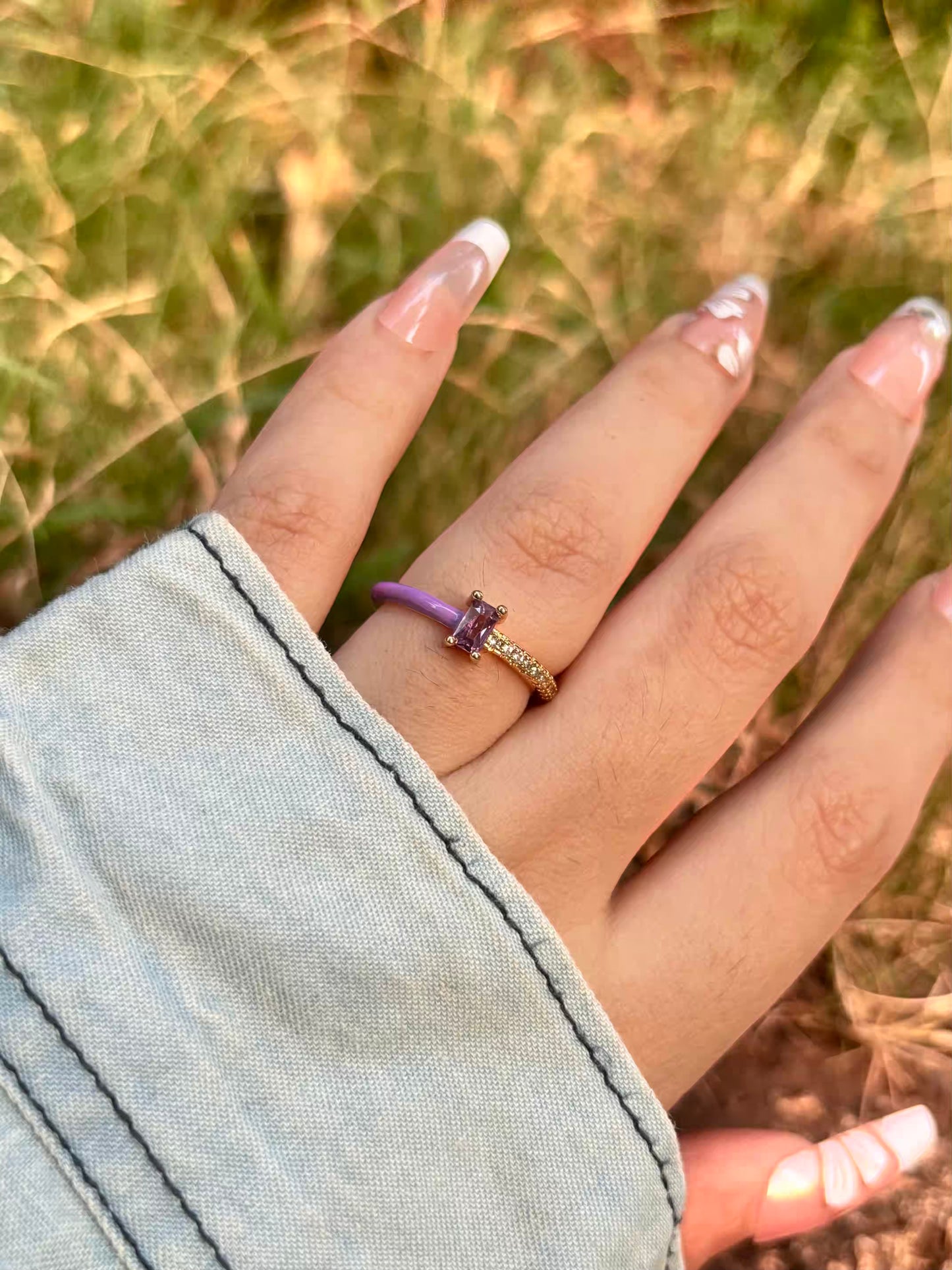 Purple Solitaire Band Ring - Adjustable