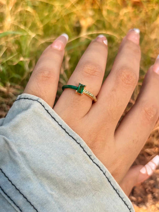 Emerald Green Solitaire Band Ring - Adjustable