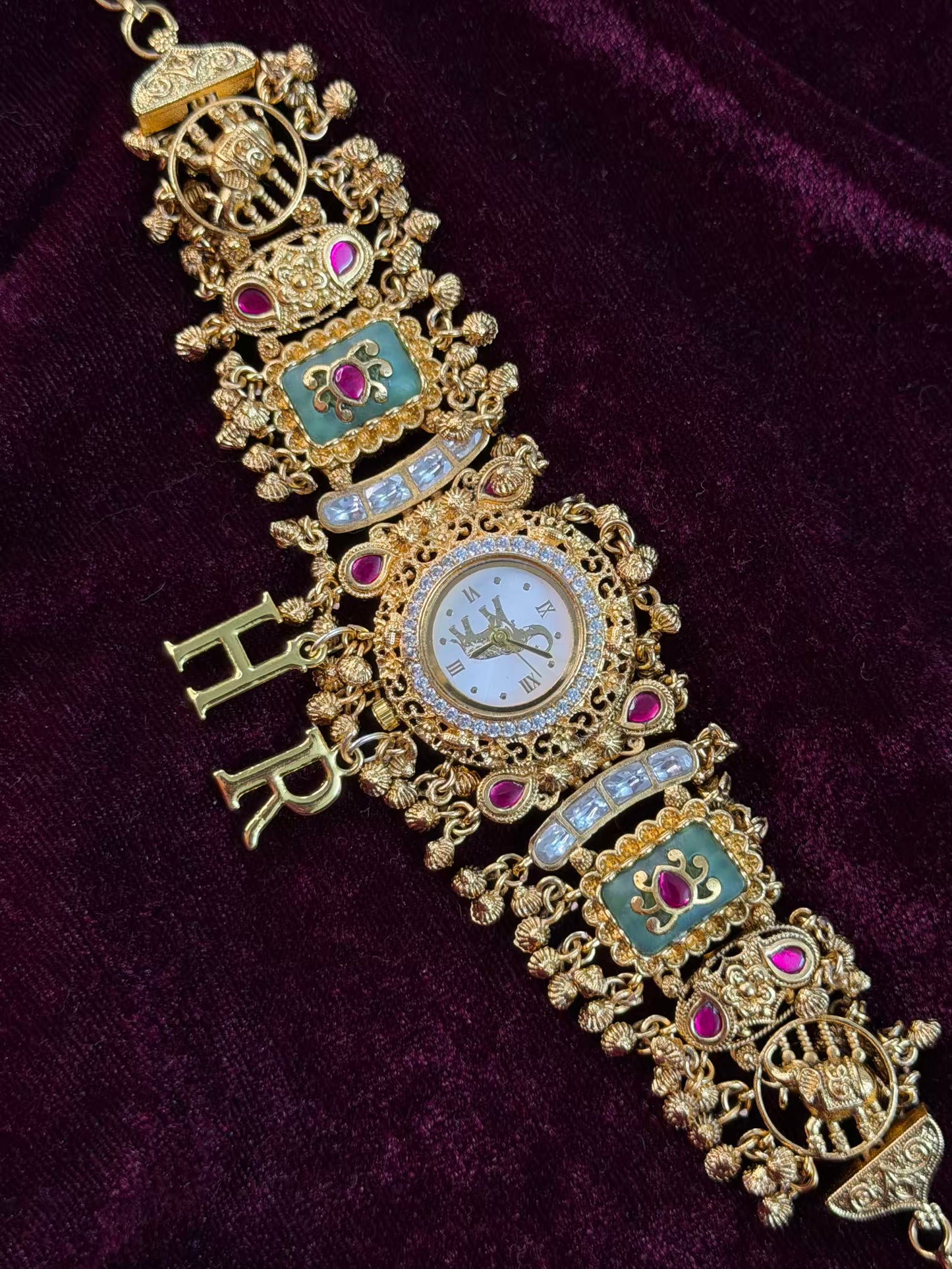 Green Dial Elephant Dial Maharani Watch Design Heritage Bracelet (Customise Initial )