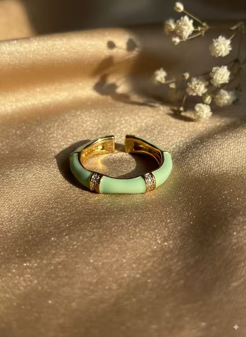 Minty Bamboo Gold Plated Premium Ring (Adjustable)
