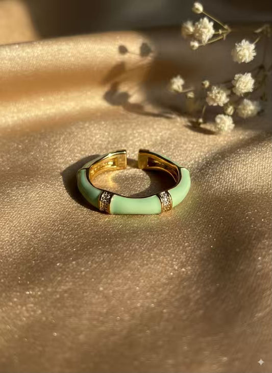 Minty Bamboo Gold Plated Premium Ring (Adjustable)