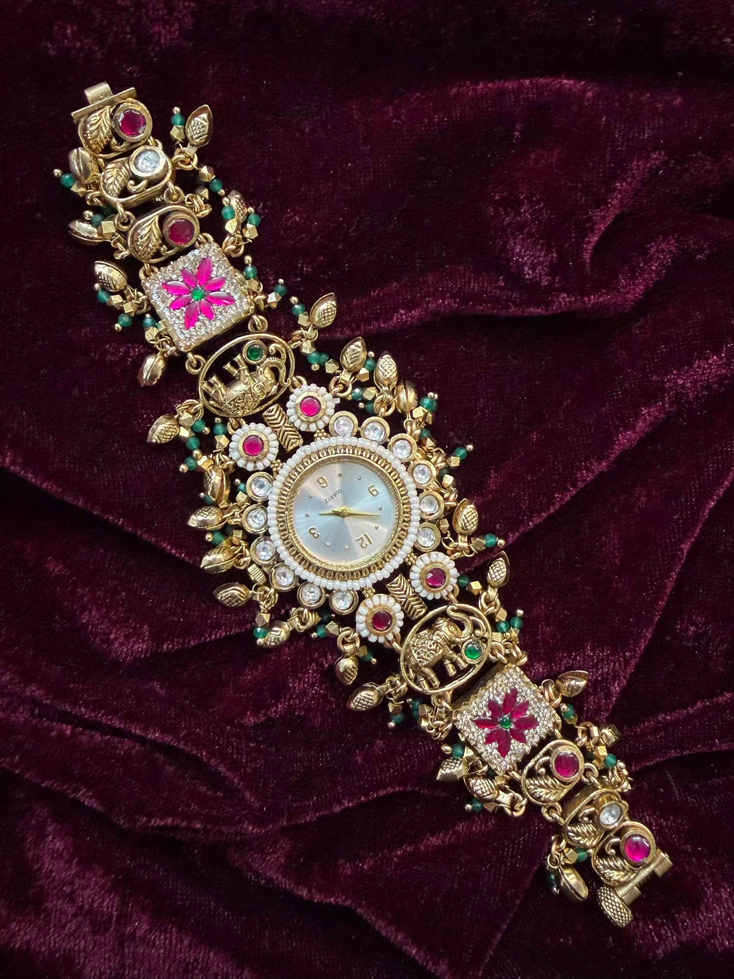 Vintage Look Thin Wrist Gold Plated Heritage Maharani Watch ( 2.2 - 2.4 Wrist )