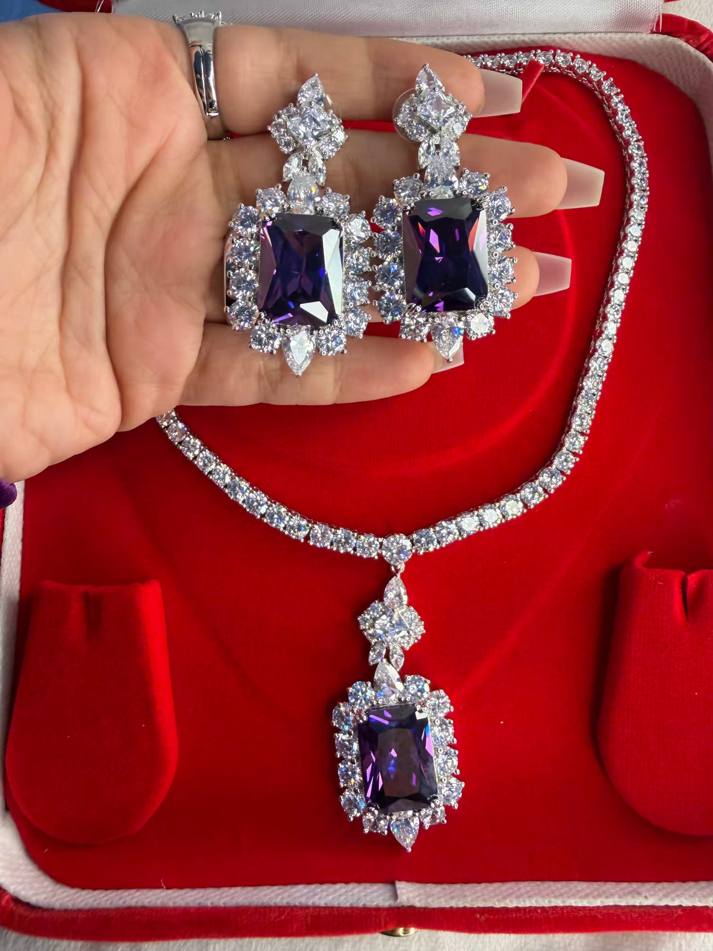 Amethyst Solitaire Rhodium Silver Necklace ( Open Delivery Available in Mumbai / Thane )( Prepaid / Partial COD )