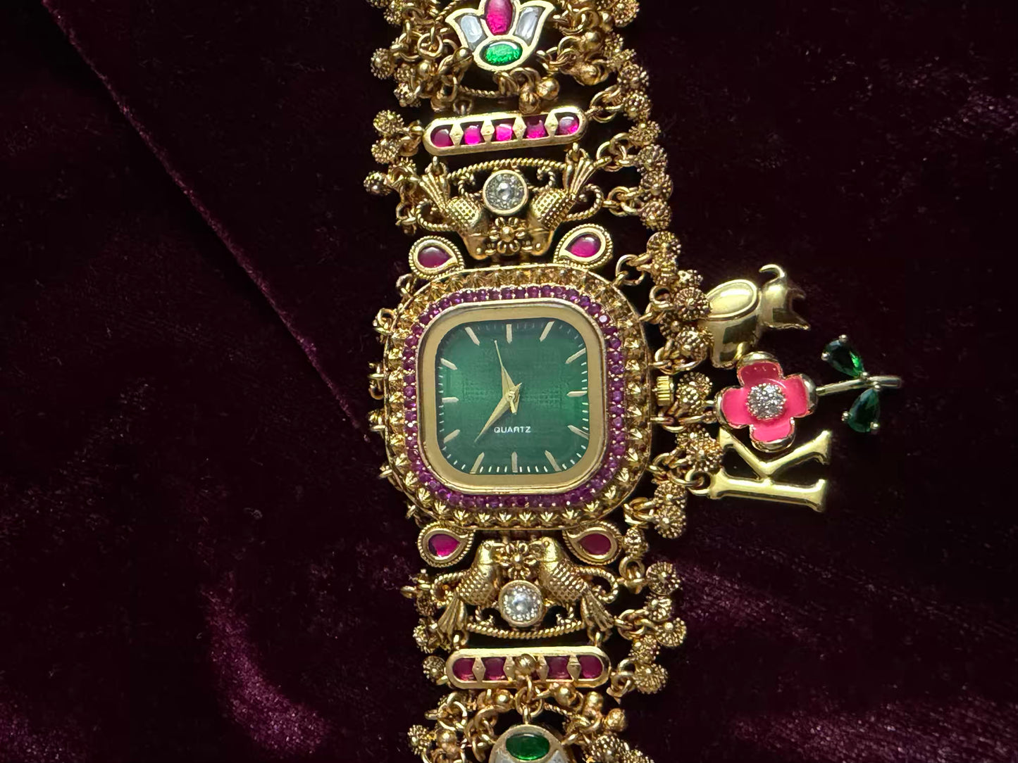Square Dial Maharani Watch Heritage Bracelet with Charms