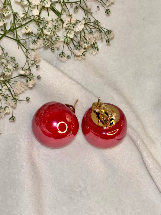 Cherry Red Medium 2.2cm Pearl Clip ons Studs Earrings - Gold Plated