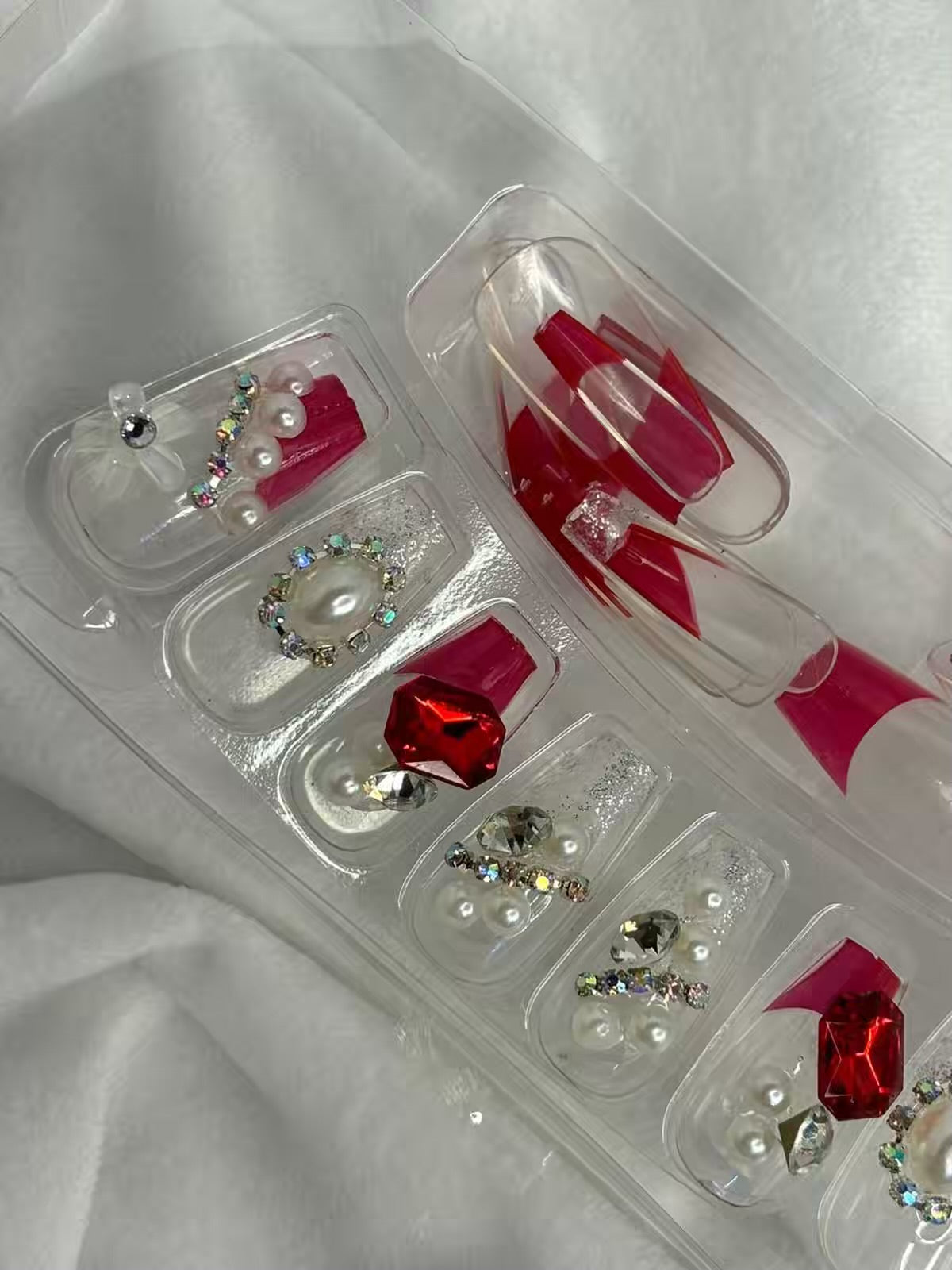 Maroon Stone Shimmery Fancy Party Bridal Press On Nails ( Set of 24 )