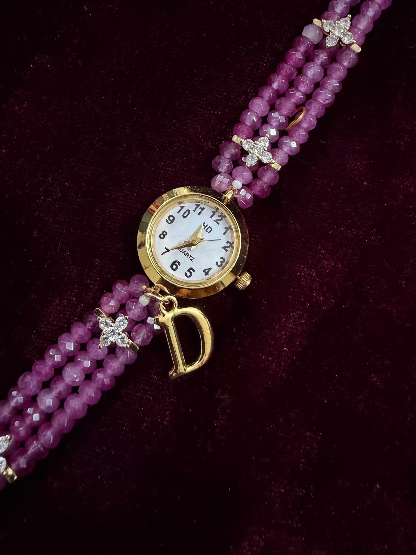 Magenta Crystal Beaded Affordable Maharani Kundan Watch Design Heritage Bracelet