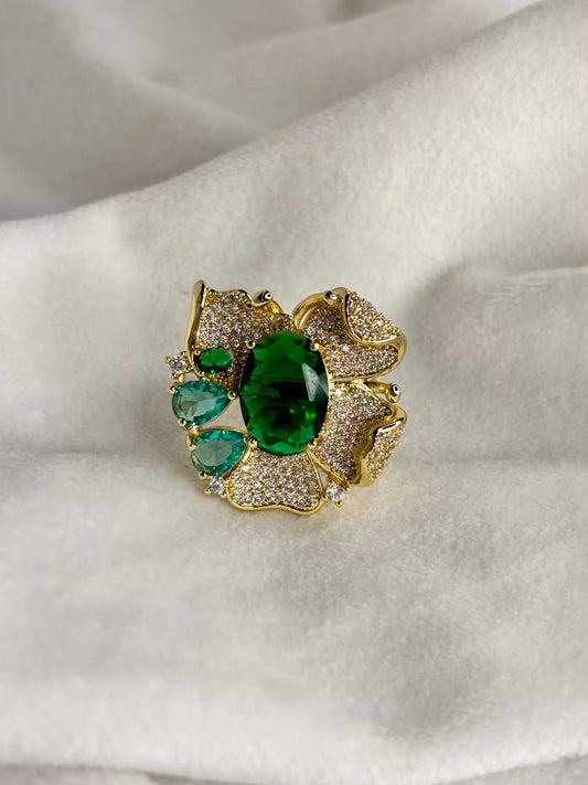 Emerald Green Butterfly Solitaire Gold Ring