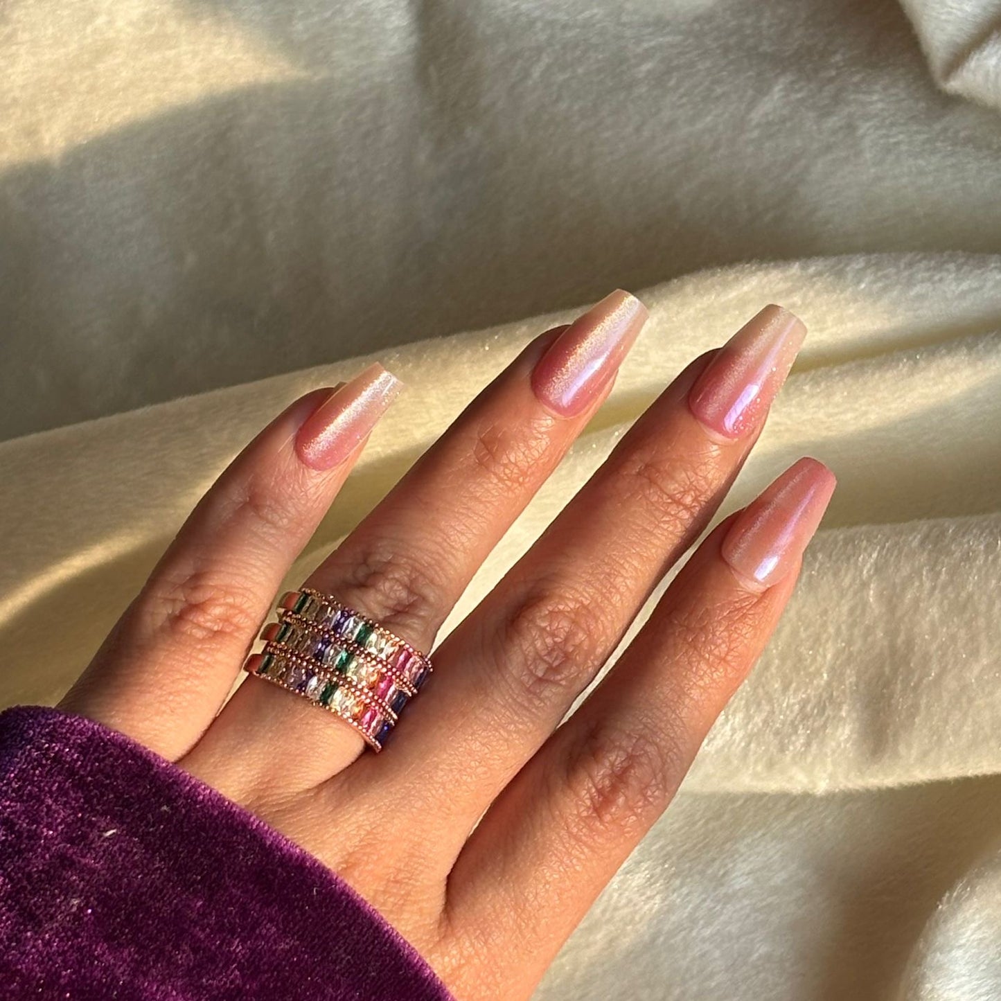 Multicoloured Tri Stacked Studded Rainbow Ring Silver available
