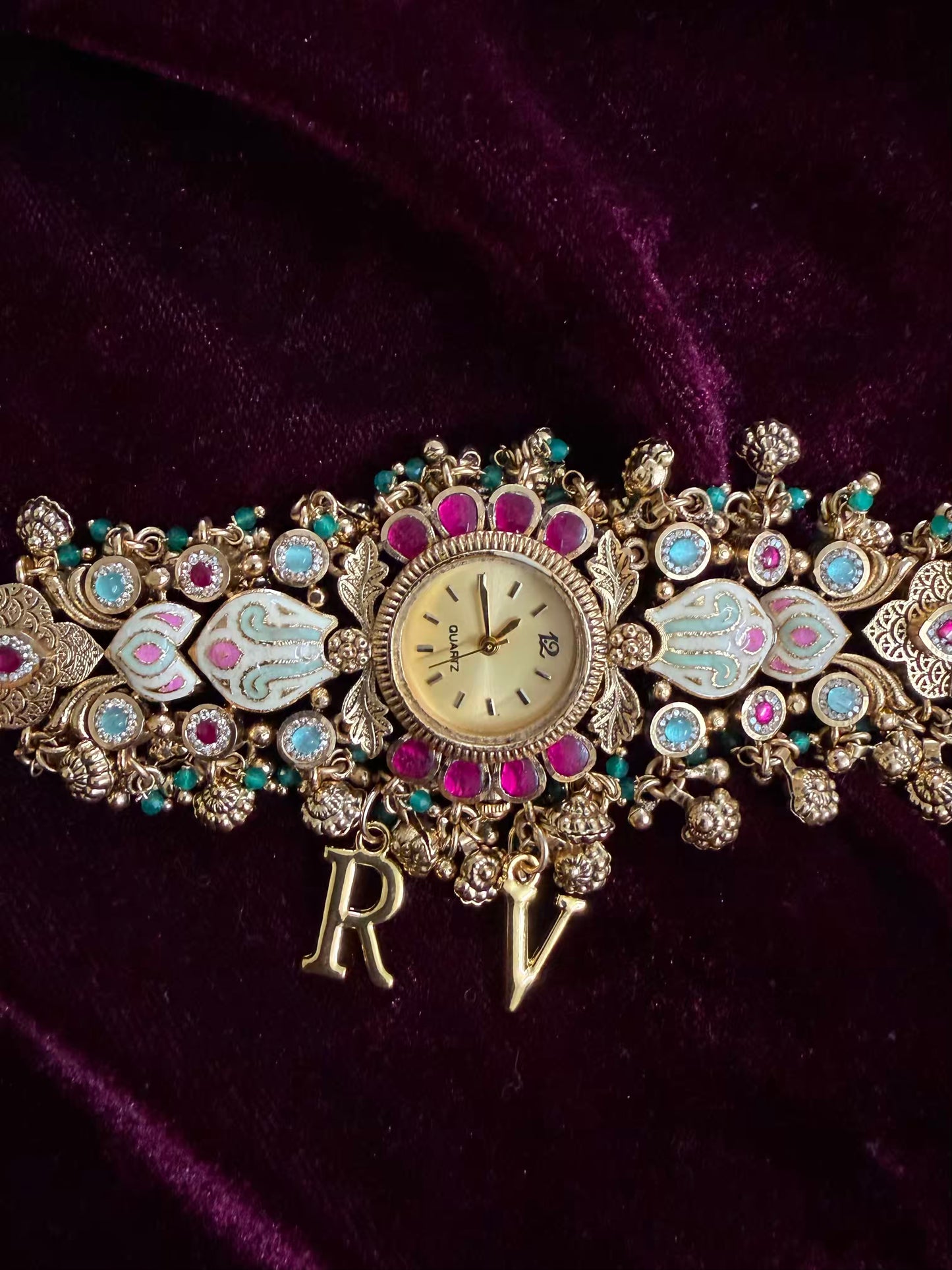 Pink Kundan Premium Gold Maharani Watch Design Heritage Bracelet