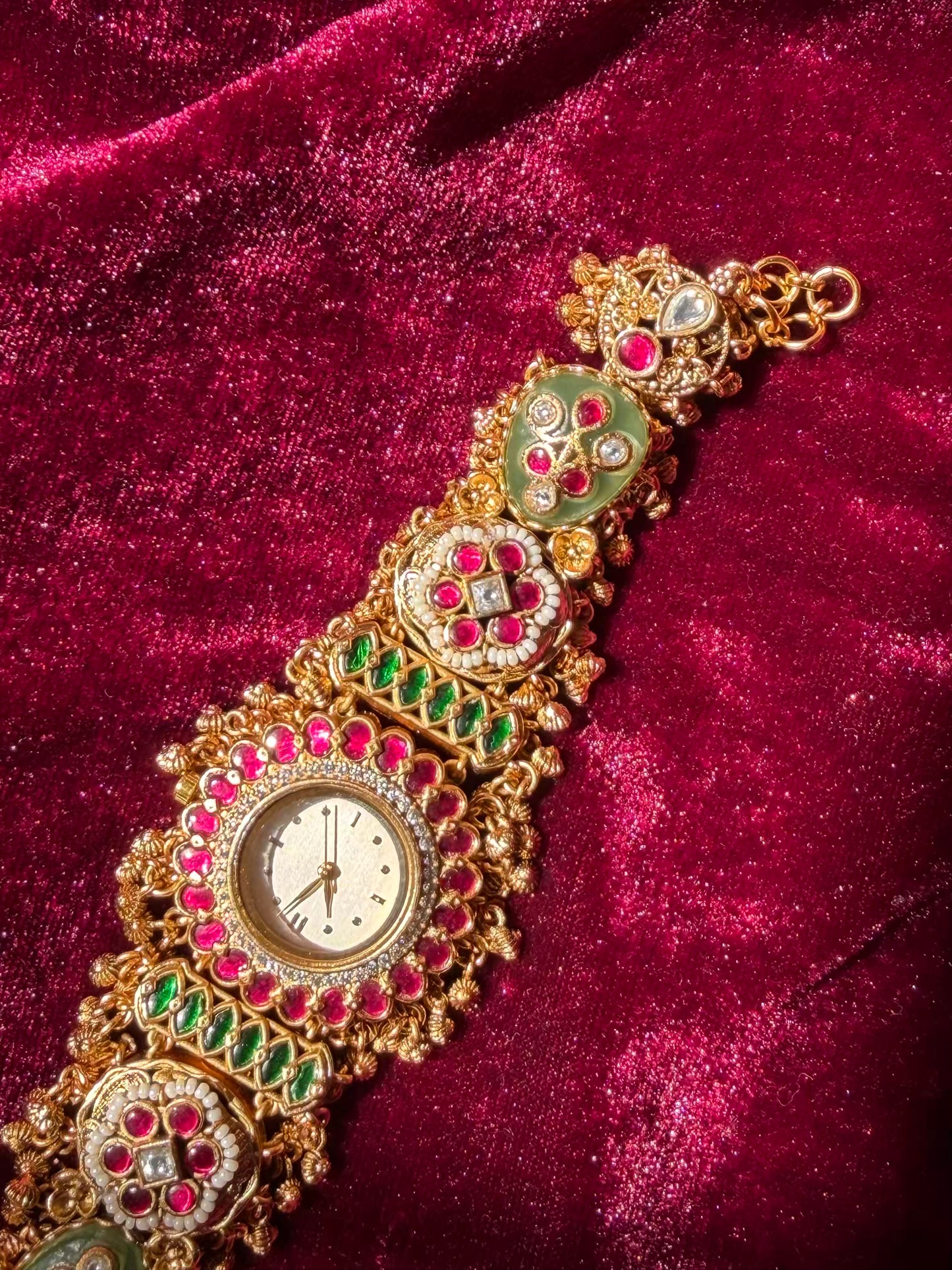 Samaira Rudra Motif Mint Kundan Gold Plated Heritage Maharani Watch ( Partial COD 200₹ )