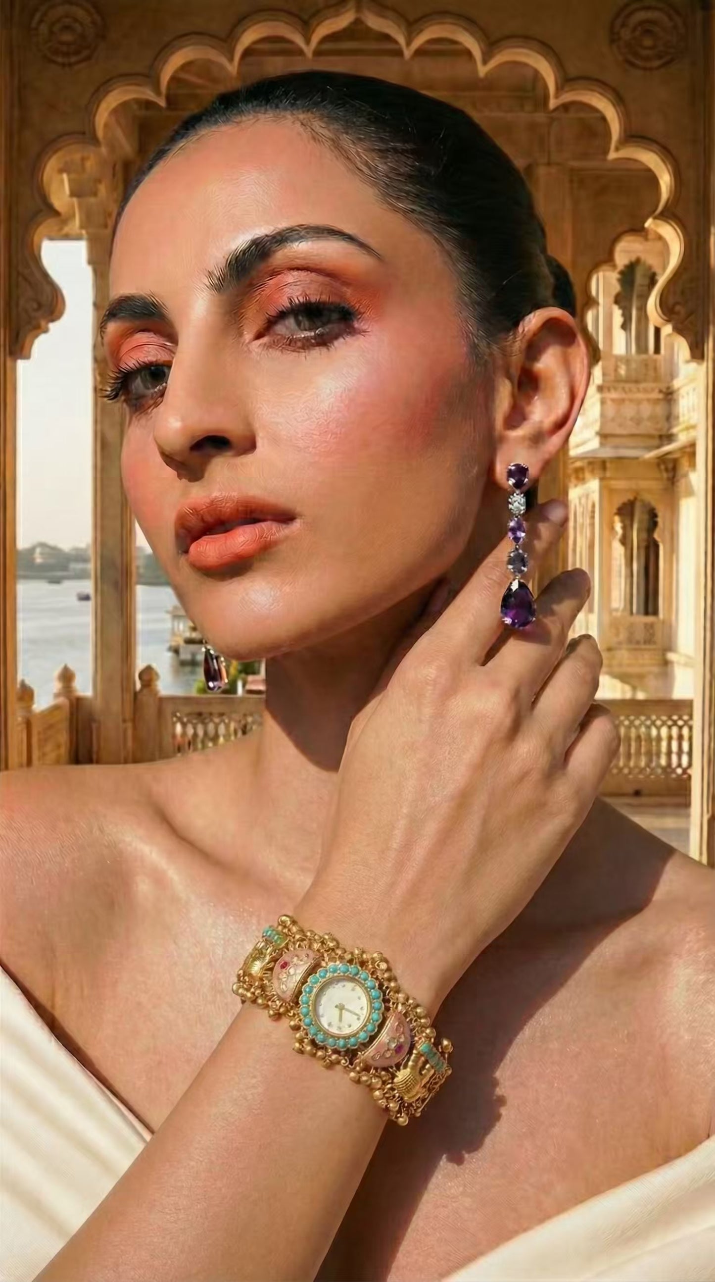 Pink Floral Round Dial Maharani Watch Heritage Bracelet