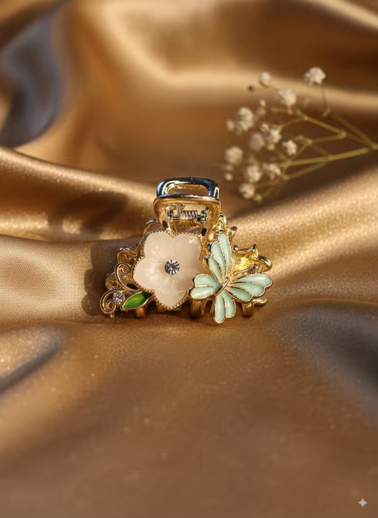 Baby Size Blue Butterfly  Premium Claw Clip - Gold Plated