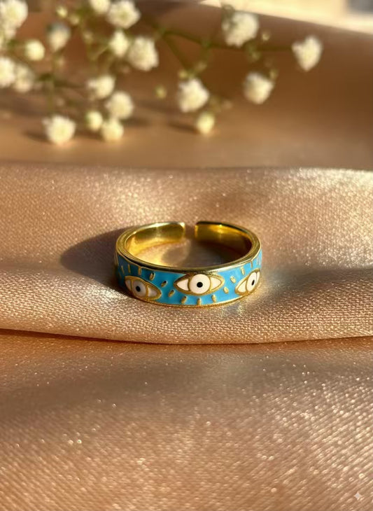 Blue Evil Eye Gold Plated Premium Ring (Adjustable)