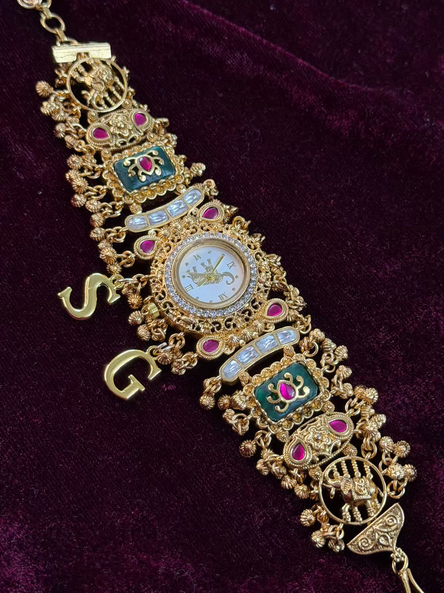 Green Dial Elephant Dial Maharani Watch Design Heritage Bracelet (Customise Initial )
