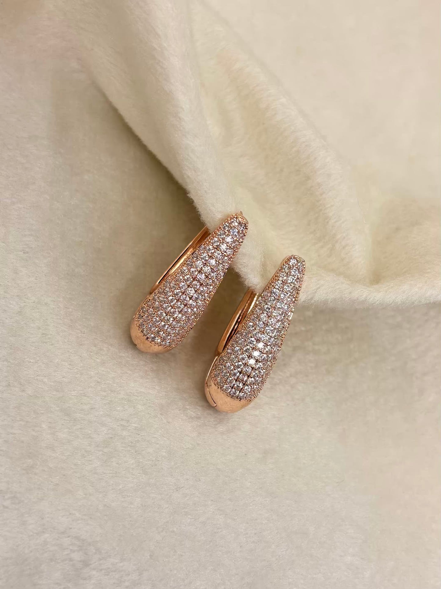 Diamonds Loaded Long Huggies Earrings Studs - Rose Plated