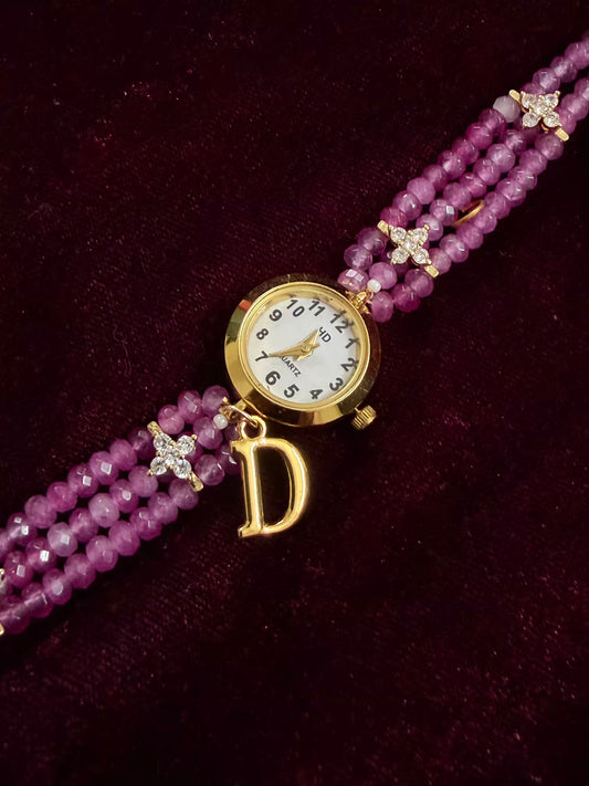 Magenta Crystal Beaded Affordable Maharani Kundan Watch Design Heritage Bracelet