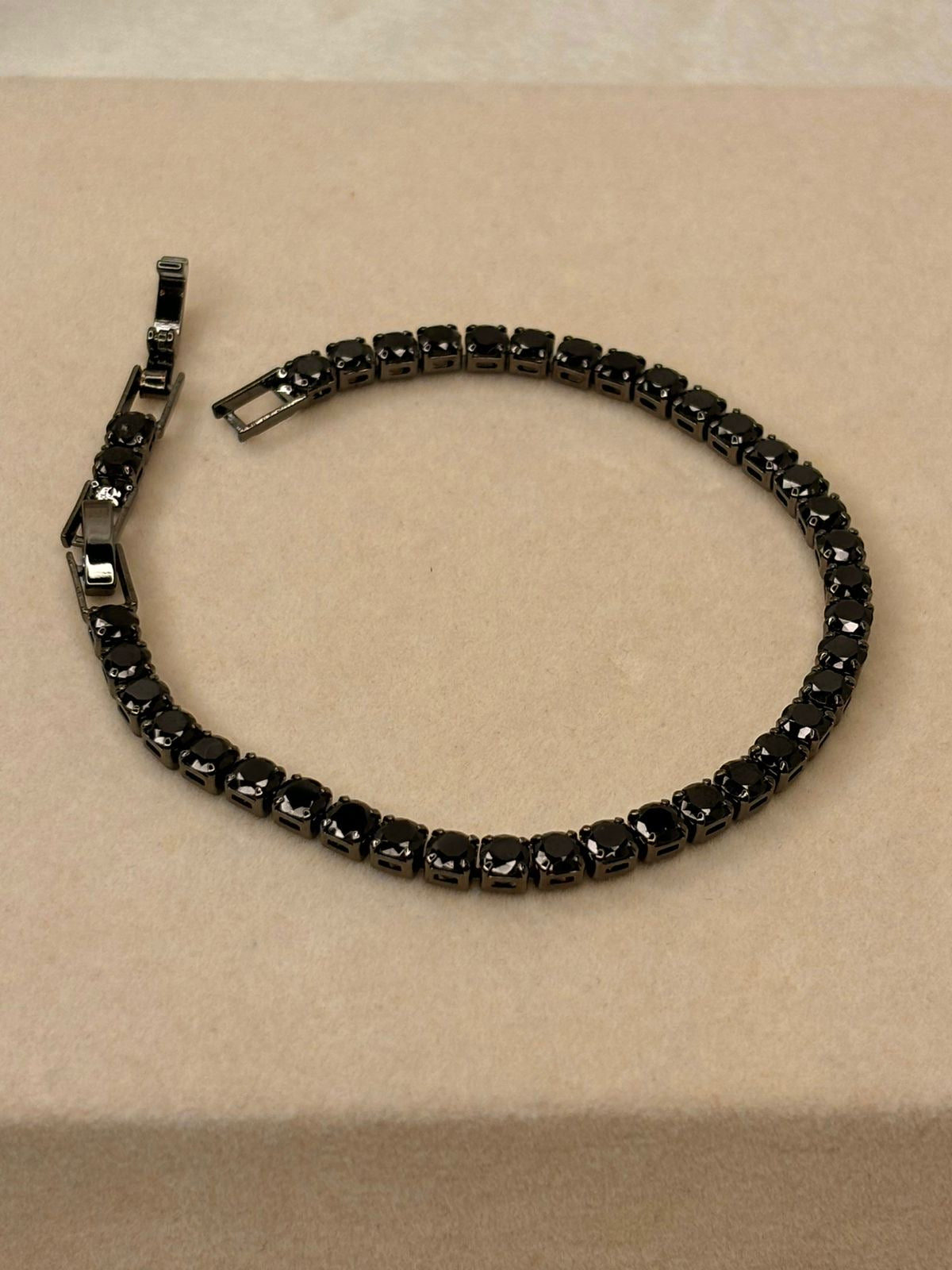 Black Big Solitaire Diamonds Tennis Bracelet - Silver ( Unisex )