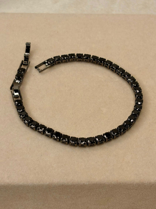 Black Big Solitaire Diamonds Tennis Bracelet - Silver ( Unisex )