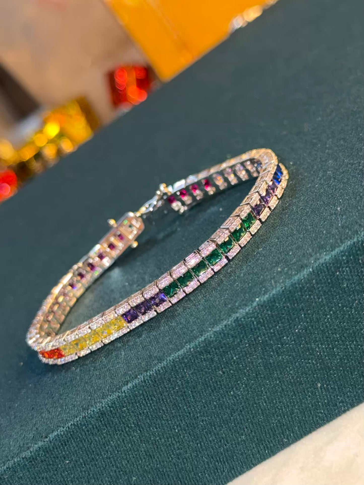 Multicoloured Rainbow Sparkle Premium Rhodium Silver Plated Tennis Bracelet