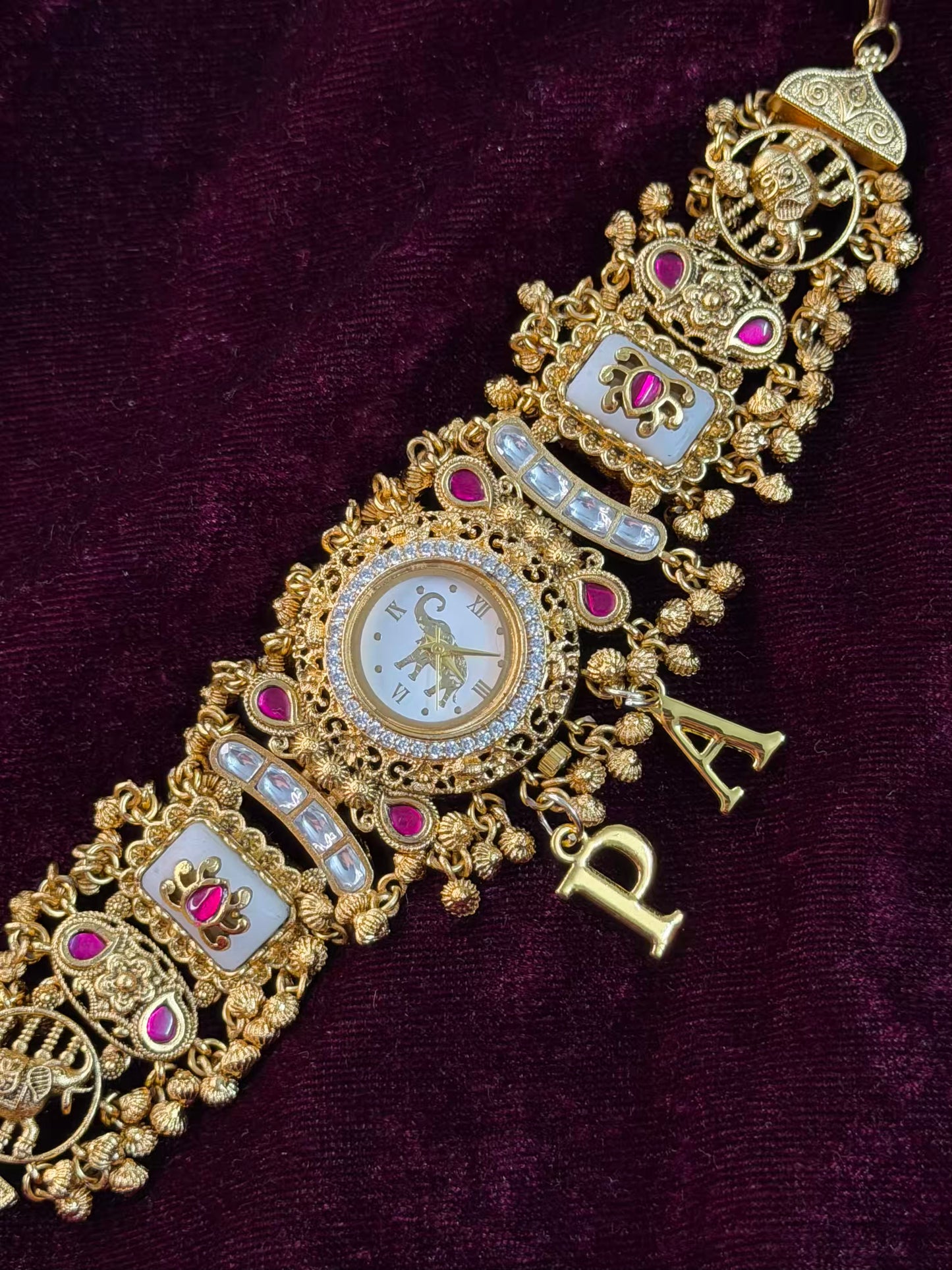 Green Dial Elephant Dial Maharani Watch Design Heritage Bracelet (Customise Initial )