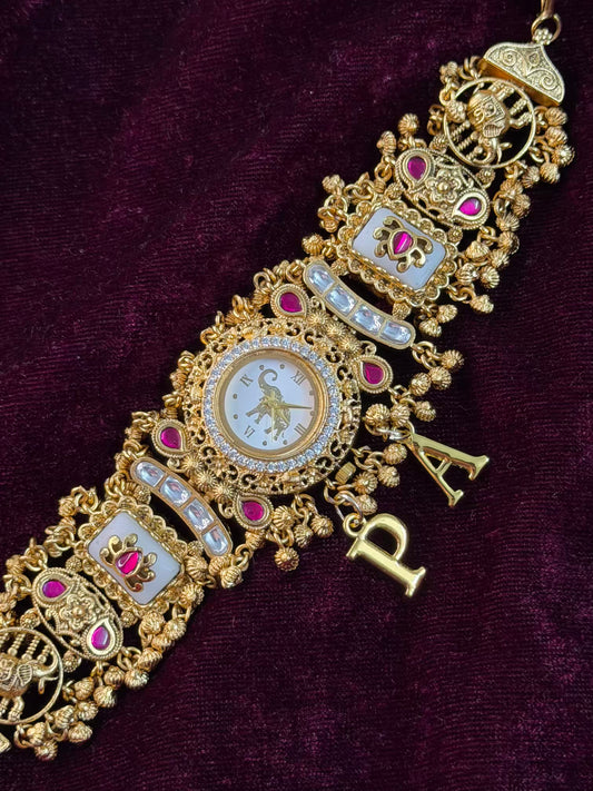 Pure White Elephant Dial Maharani Watch Design Heritage Bracelet (Customise Initial )