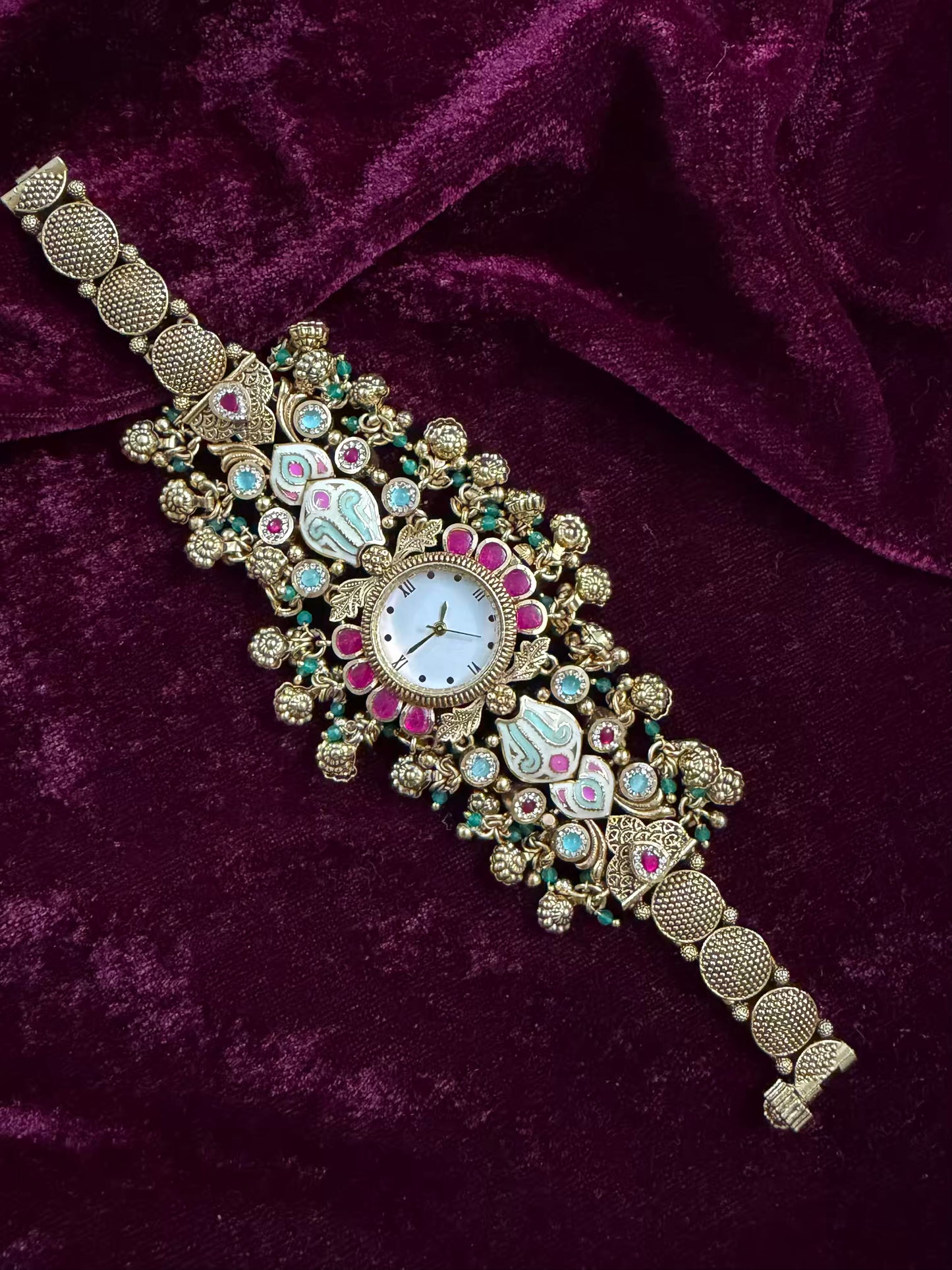Pink Kundan Premium Gold Maharani Watch Design Heritage Bracelet