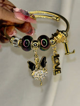 Load image into Gallery viewer, Pandora Charms Black Fairy Bracelet With Customised Initial ( Gold )
