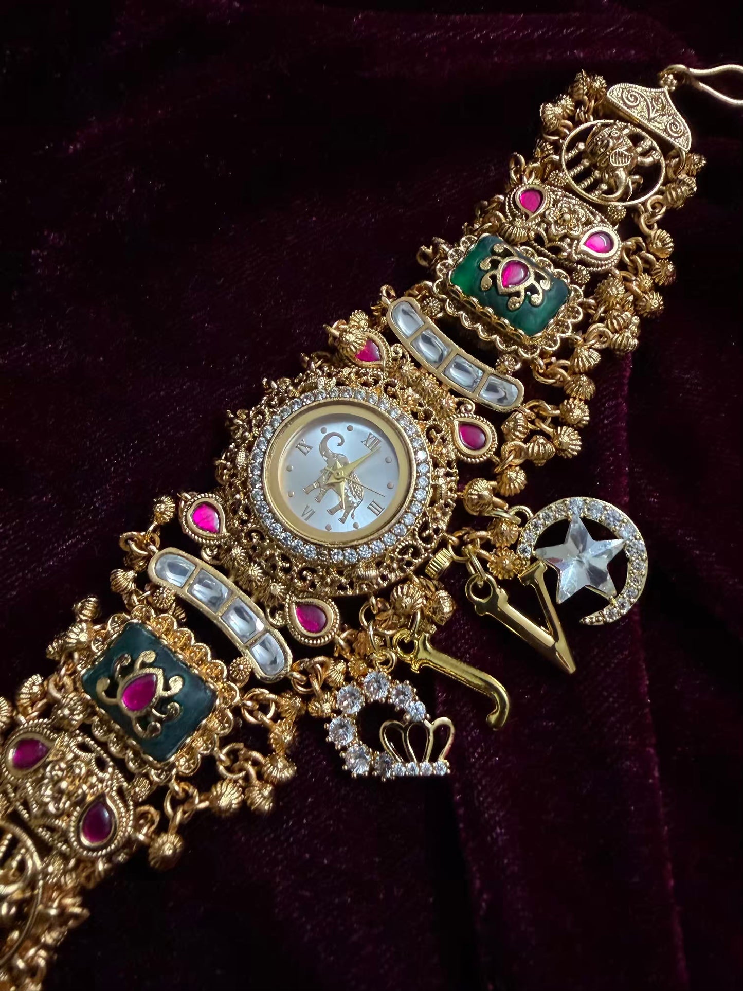 Elephant Dial Maharani Watch Heritage Bracelet with Crown and Moon